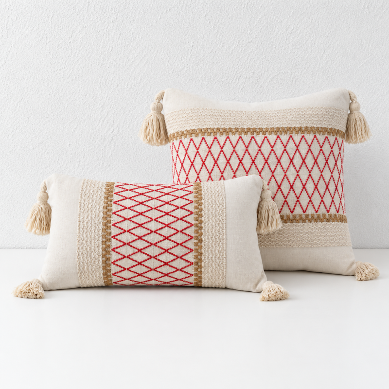 CouldNook Tasseled Cushion Cover - Woven Patterns And Four Corner Tassels