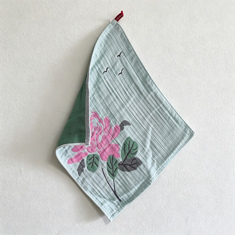CouldNook Printed Tea Towel - Floral Blue and Brown Patterns