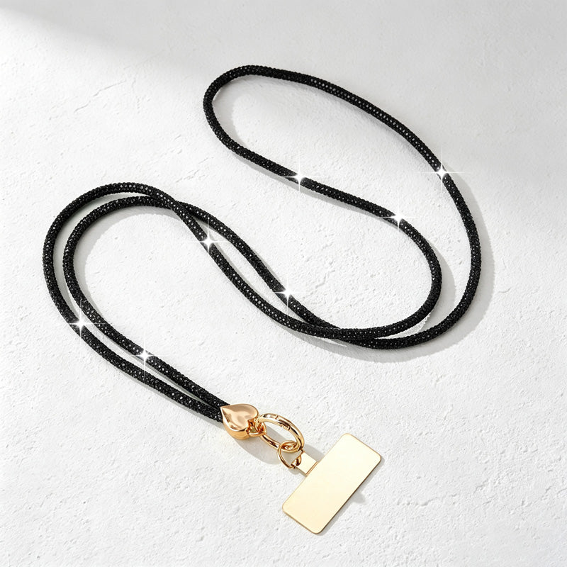 CouldNook Rhinestones Set Crossbody Phone Strap with Heart-Shaped Links