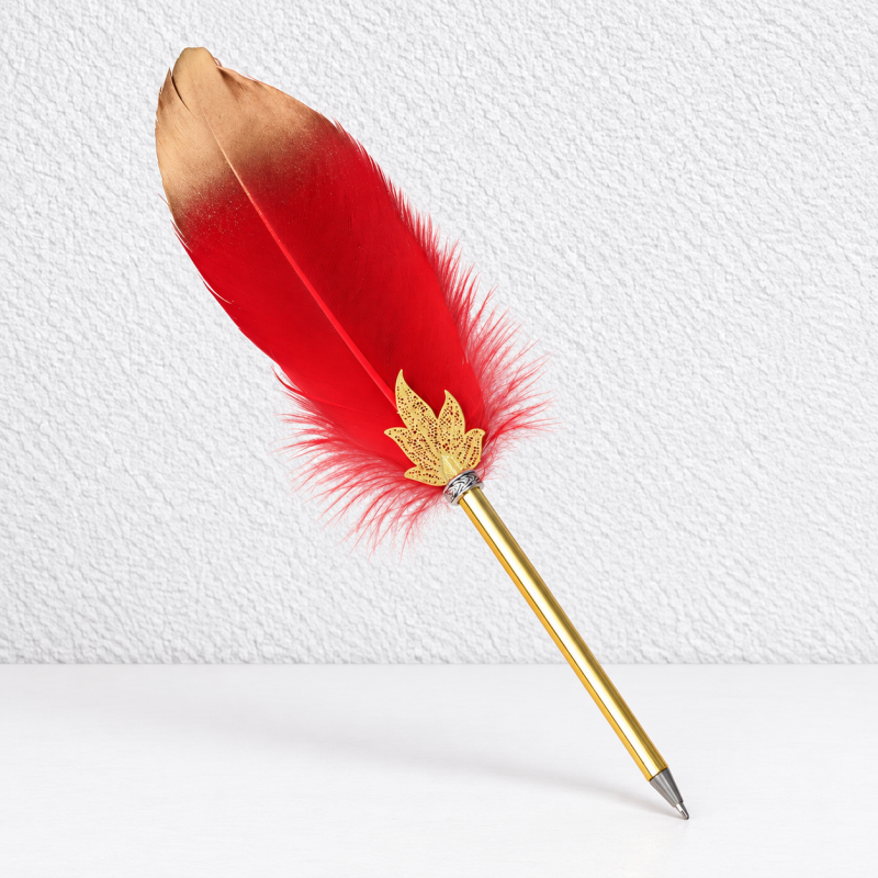 CouldNook Feather Ballpoint Pen - Gold-Tipped Plume and Maple Leaf Accent