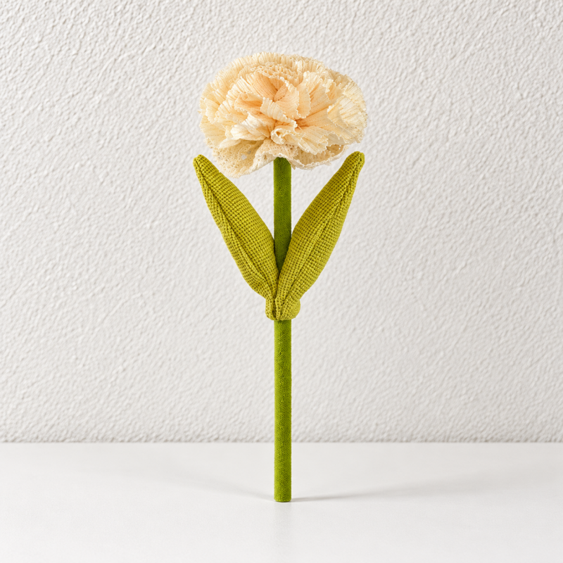 Artificial Carnation - Ruffled Petals and Paired Green Leaves