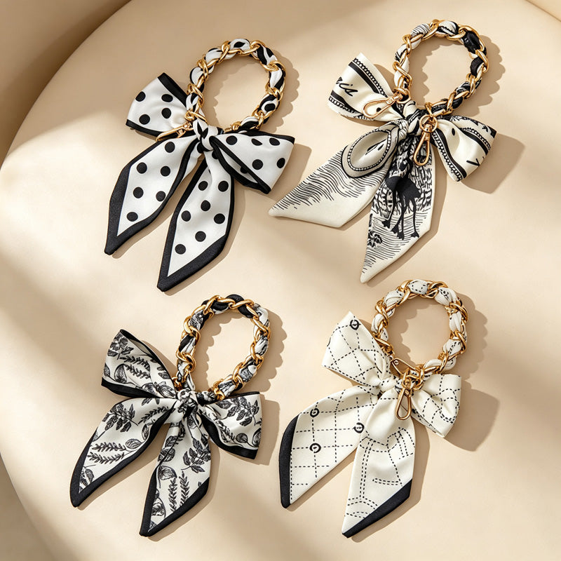 CouldNook Silver Link Scarf Phone Wrist Strap - Monochrome Bow