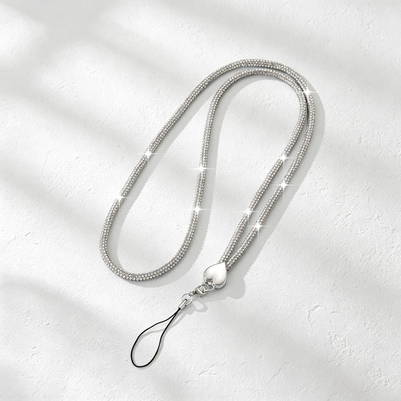 CouldNook Rhinestones Set Neck Phone Lanyard with Heart-Shaped Links