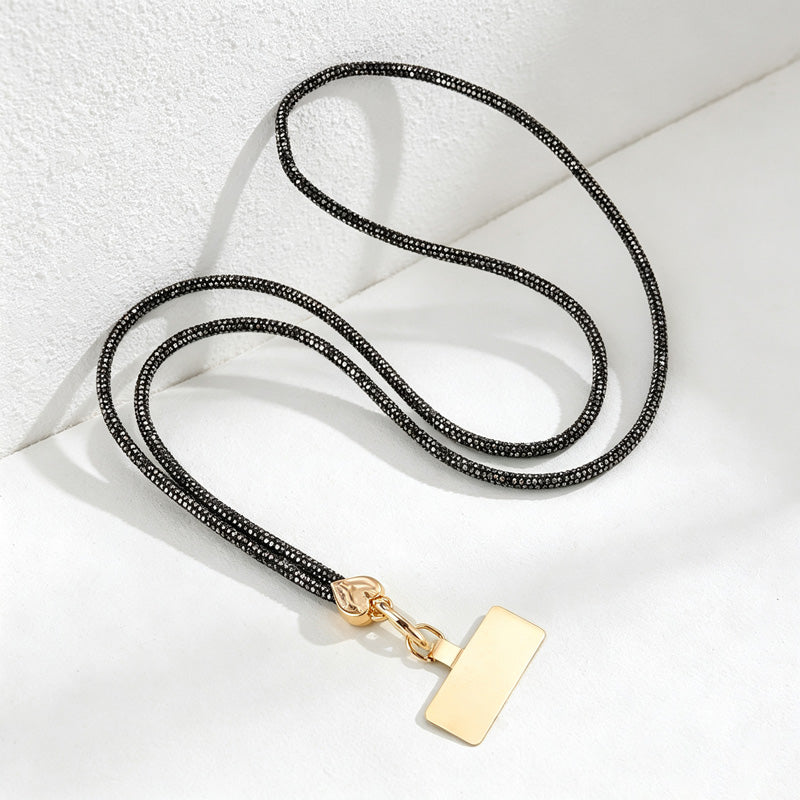 CouldNook Rhinestones Set Crossbody Phone Strap with Heart-Shaped Links
