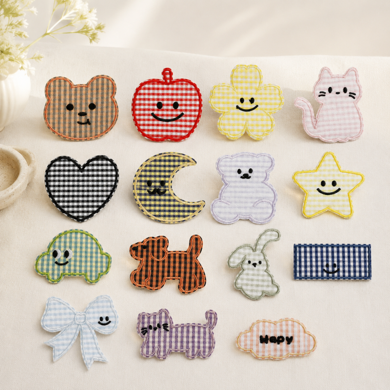 CouldNook Gingham Character Patch - Fruit Animal and Shape Designs
