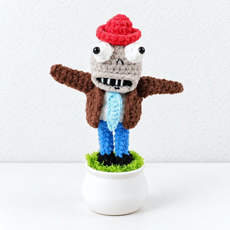 CouldNook Crocheted Character Pot Ornament - Colorful Figures And White Pots