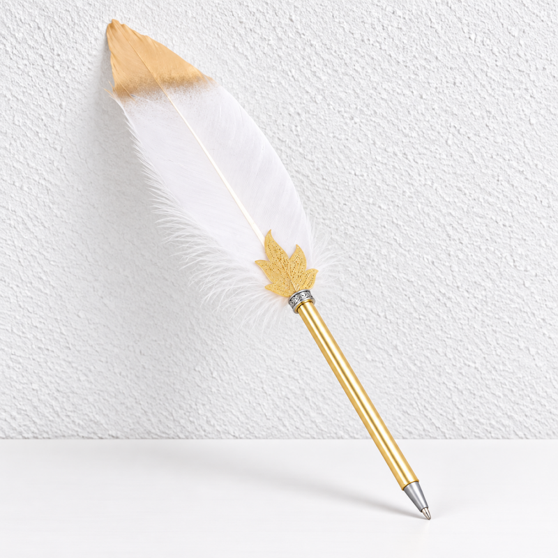 CouldNook Feather Ballpoint Pen - Gold-Tipped Plume and Maple Leaf Accent