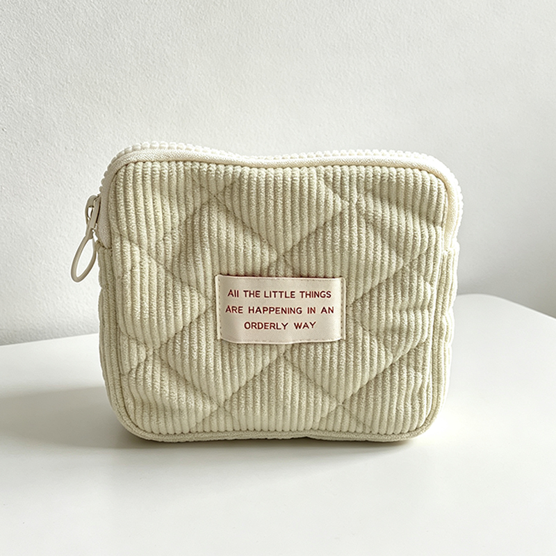 CouldNook Corduroy Quilted Pouch‑Zipper Cosmetic Makeup Bag