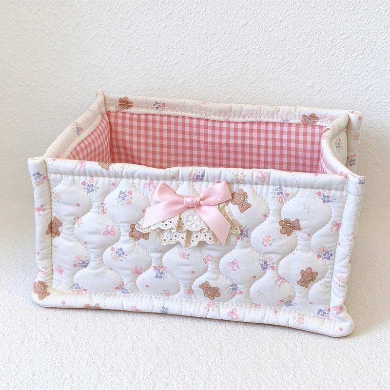 CouldNook Quilted Storage Basket - Open Top And Decorative Corner Ties