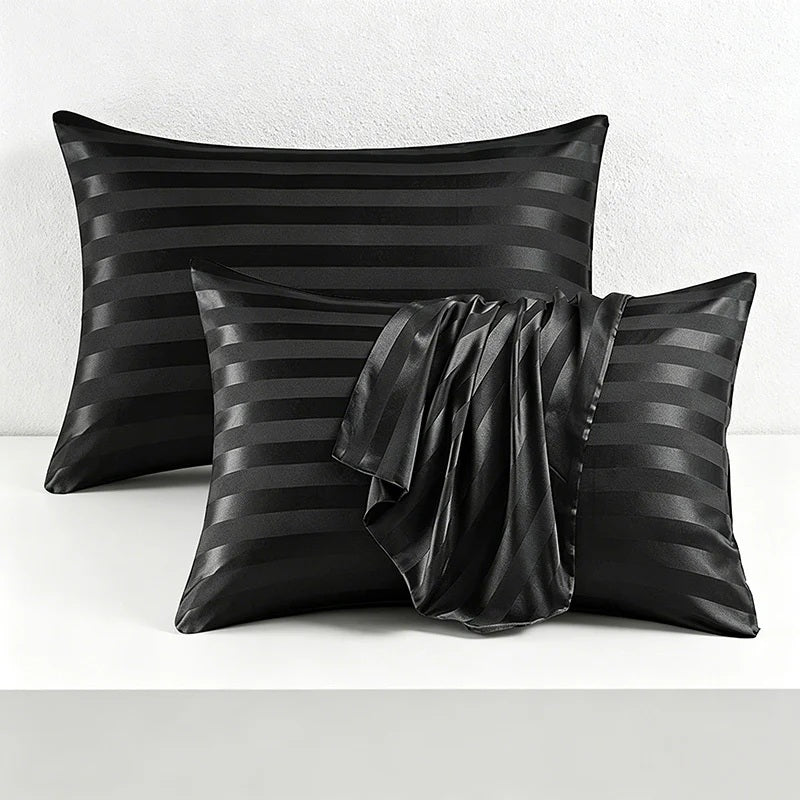 CouldNook Striped Silky Satin Pillowcase Set - Luxury Hotel Bedding (Set of 2)