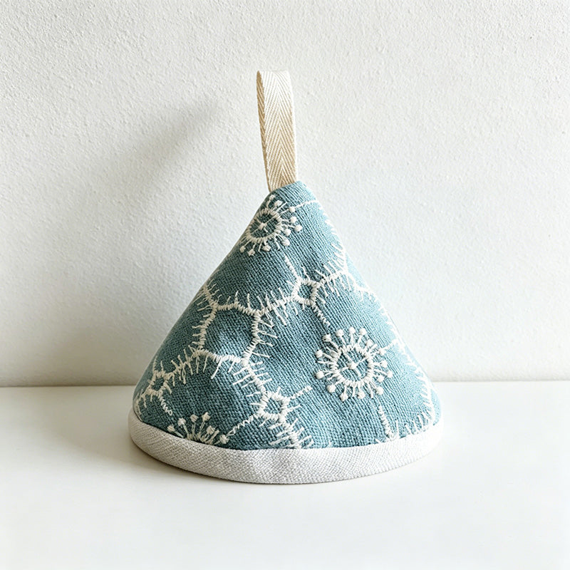 CouldNook Embroidered Linen Triangle Pot Holder - Vintage Sashiko Mini Mitt