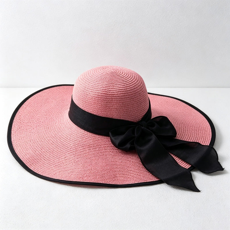 CouldNook Color Block Bow Back Sun Hat - Adjustable Wide Brim Style