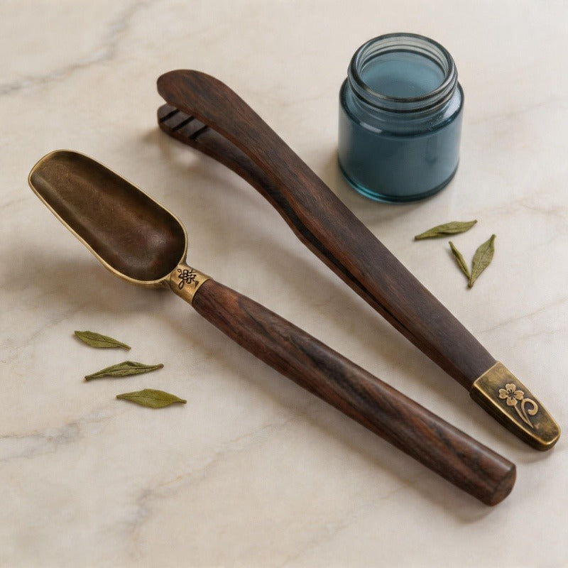 Alloy & Ebony Wood Tea Tools Set Tea Accessories - Tea Clip & Tea Spoon for Loose Leaf Tea-Set