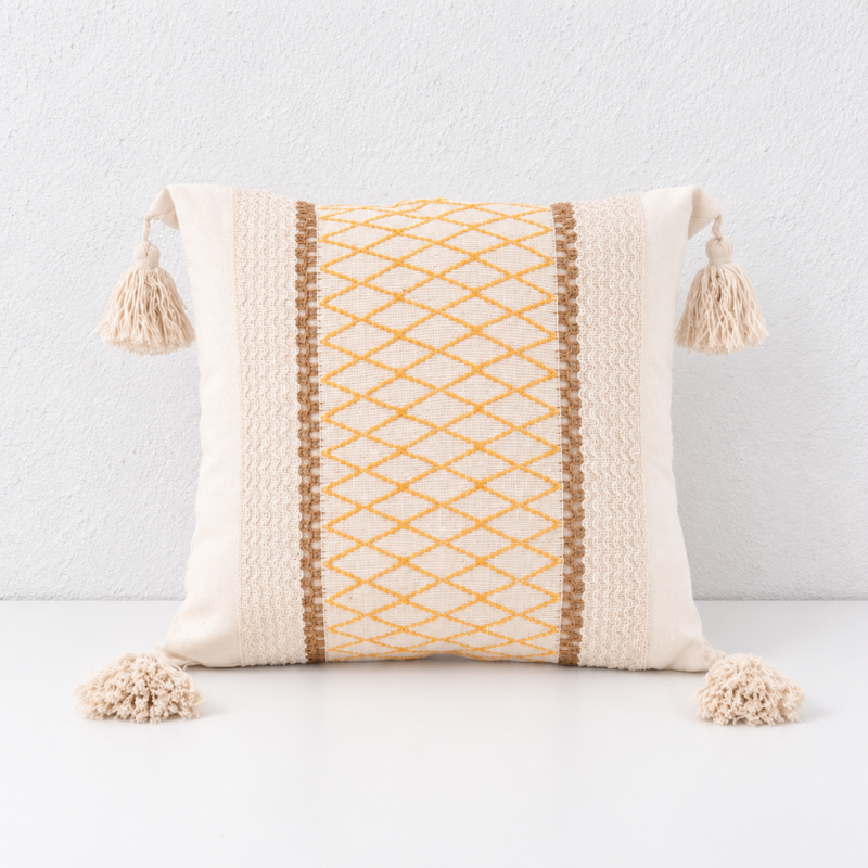 CouldNook Tasseled Cushion Cover - Woven Patterns And Four Corner Tassels