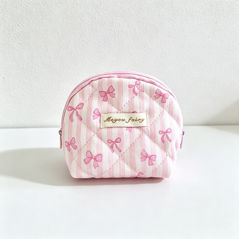 CouldNook Quilted Stripe Bow Print Cosmetic Bag - Vanity Storage Accent