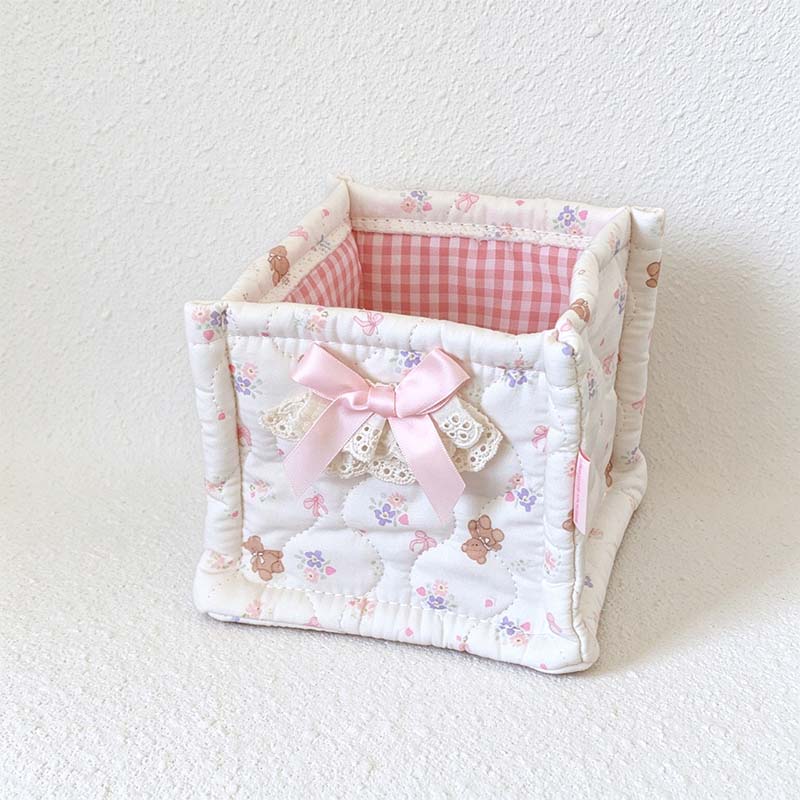 CouldNook Quilted Storage Basket - Open Top And Decorative Corner Ties