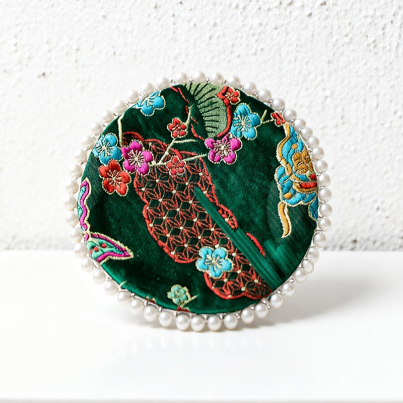 CouldNook Vintage Oriental Brocade Coaster - Luxury Pearl-Edged Teacup Mat