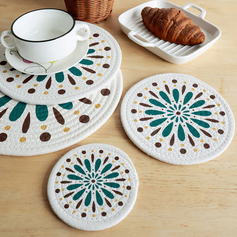 CouldNook Round Woven Cotton Placemat - Bohemian Mandala Dining Mat