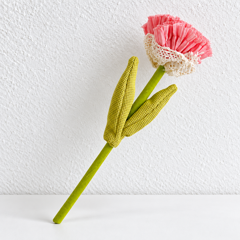 Artificial Carnation - Ruffled Petals and Paired Green Leaves