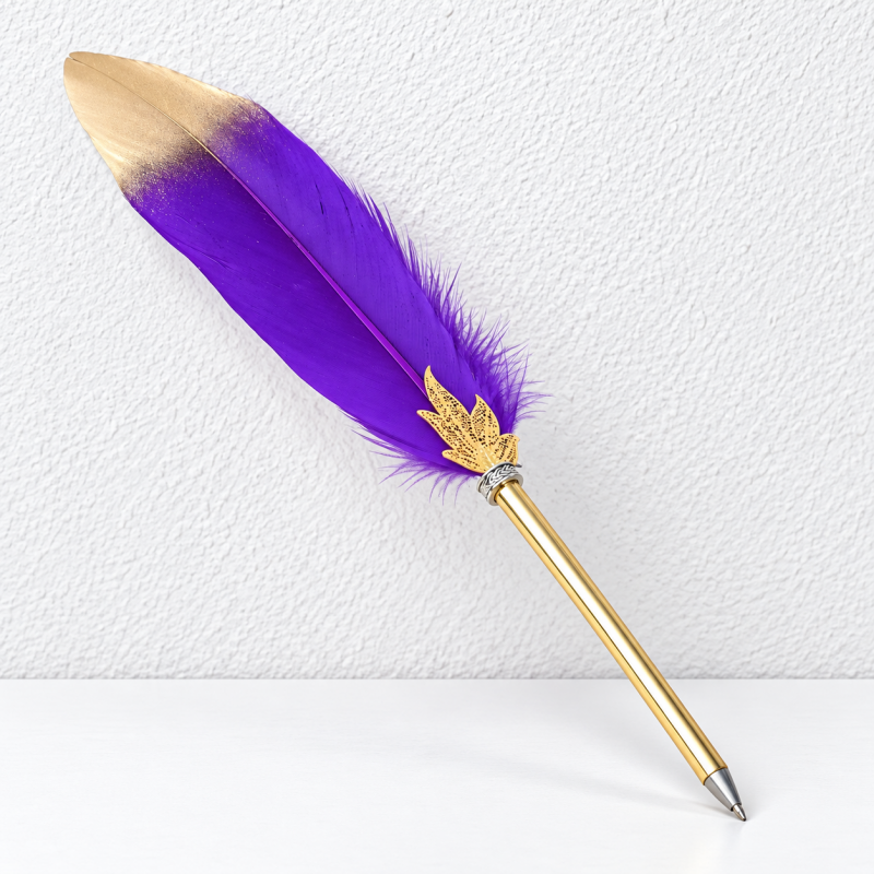 CouldNook Feather Ballpoint Pen - Gold-Tipped Plume and Maple Leaf Accent