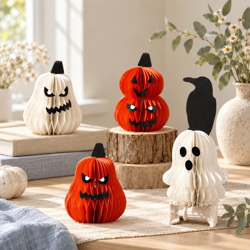 CouldNook Halloween Honeycomb Decoration - Folded Paper Pumpkins And Ghosts