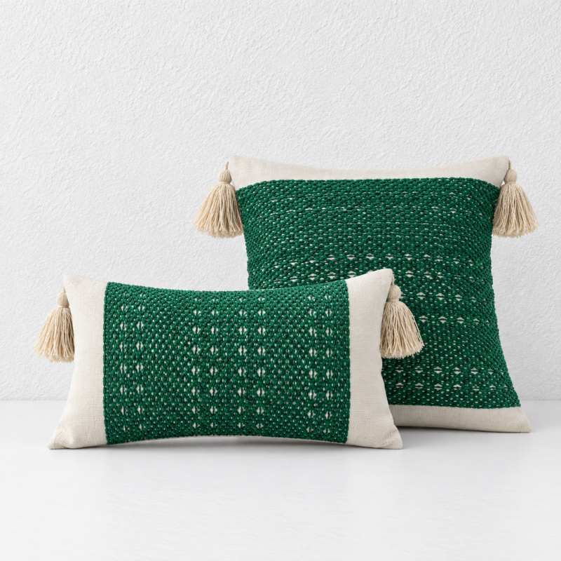 CouldNook Tasseled Cushion Cover - Woven Patterns And Four Corner Tassels