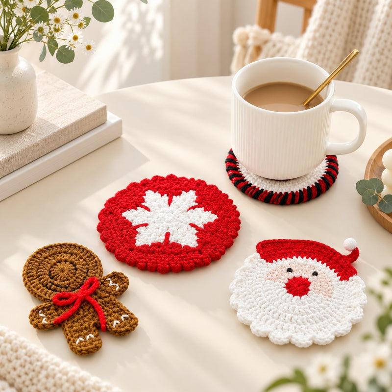 CouldNook Yarn Coaster - Animal Faces and Fringed Tabletop Motifs