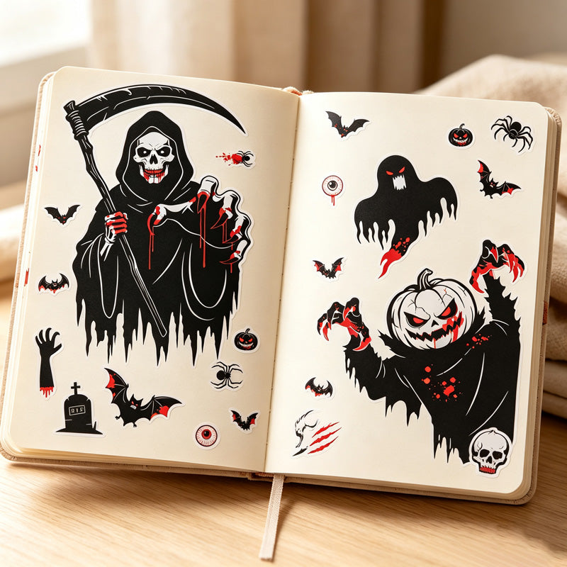 CouldNook Halloween Spooky Static Window Clings‑Reaper Skeleton Ghost Pumpkin Decor