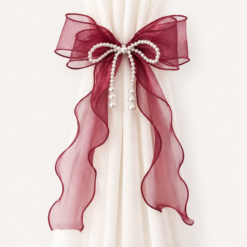 CouldNook Lace Embroidery Bow Curtain Tieback 2PCS Set - Window Styling Accent