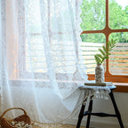 Vintage Damask Lace Sheer Curtains - Pearl Trimmed Drape
