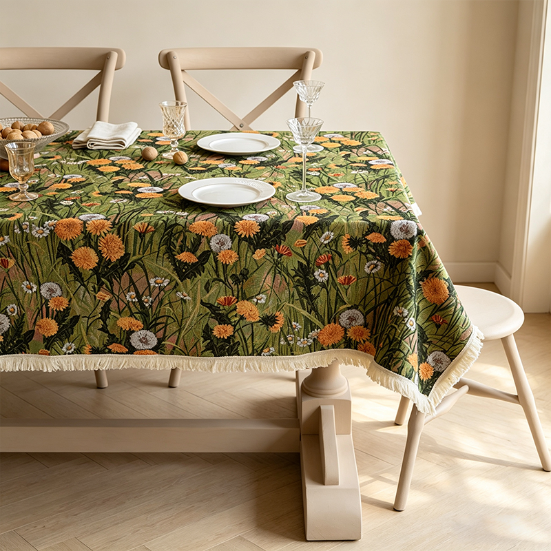 CouldNook  Linen Blend Jacquard Cloth Tablecloth - Warm Dining Accent