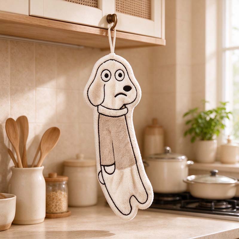 CouldNook Dog Hanging Hand Towel - Long Silhouette And Embroidered Outline