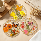 CloudNook Dried Flower Resin Coaster‑Butterfly Decor Cup Mat