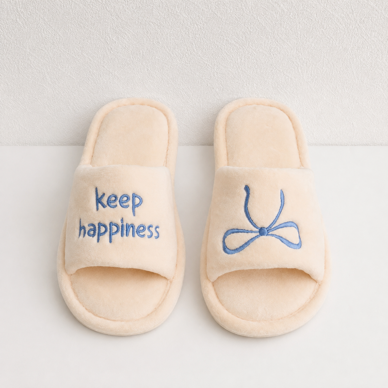 CouldNook Bow Letter House Slippers - Fuzzy Open-Toe Slide Design