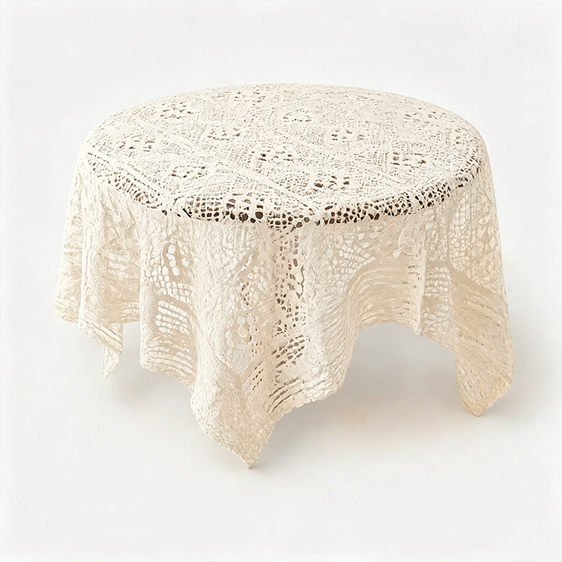 CouldNook Pastoral Crochet Lace Tablecloth - Aesthetic Hollow-Out Desk Mat