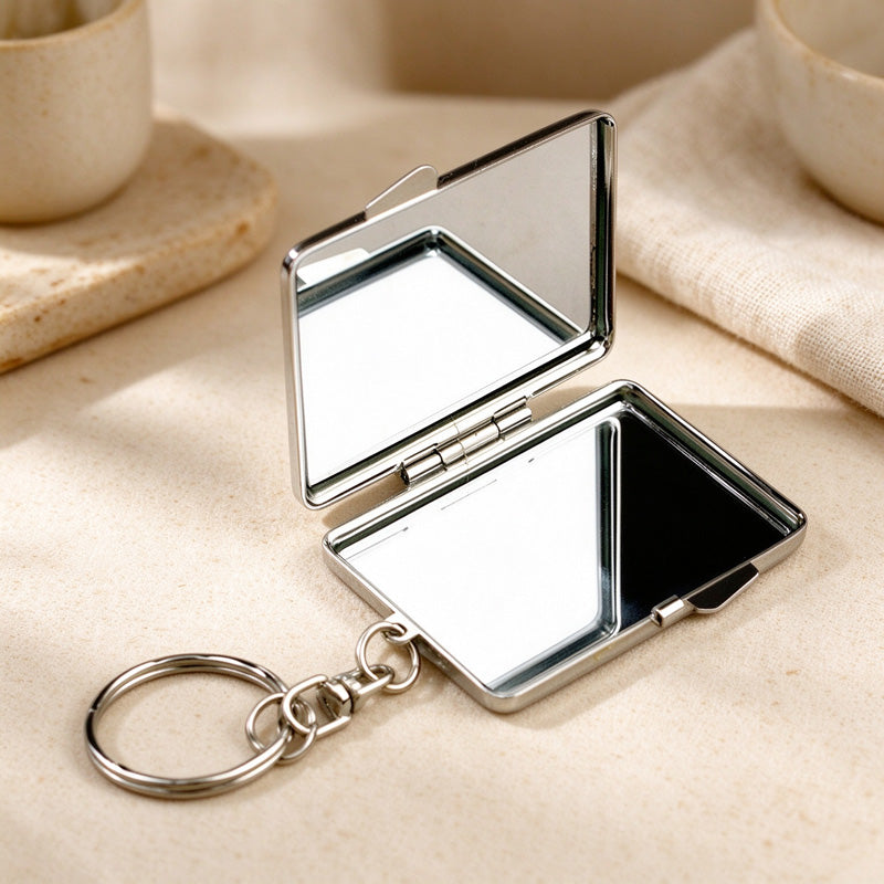 Folding Mirror Keychain in Classic Shapes and Decorative Finishes