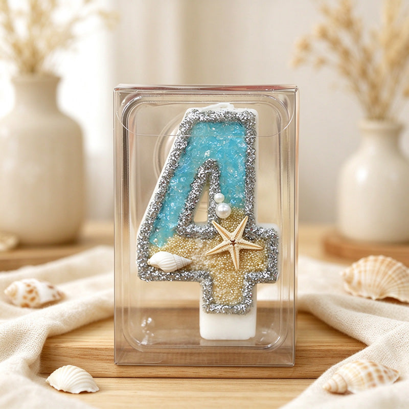 Beach Number Birthday Candle with Starfish and Shell Details