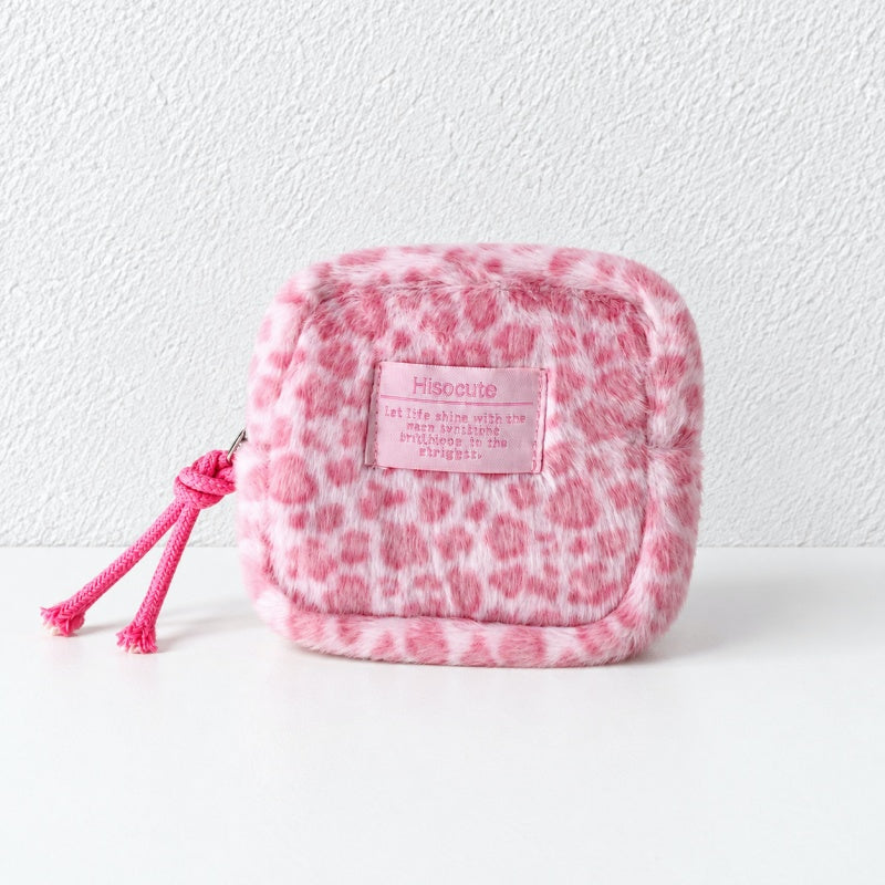 CouldNook Leopard Print Cosmetic Pouch - Plush Body and Cord Pull