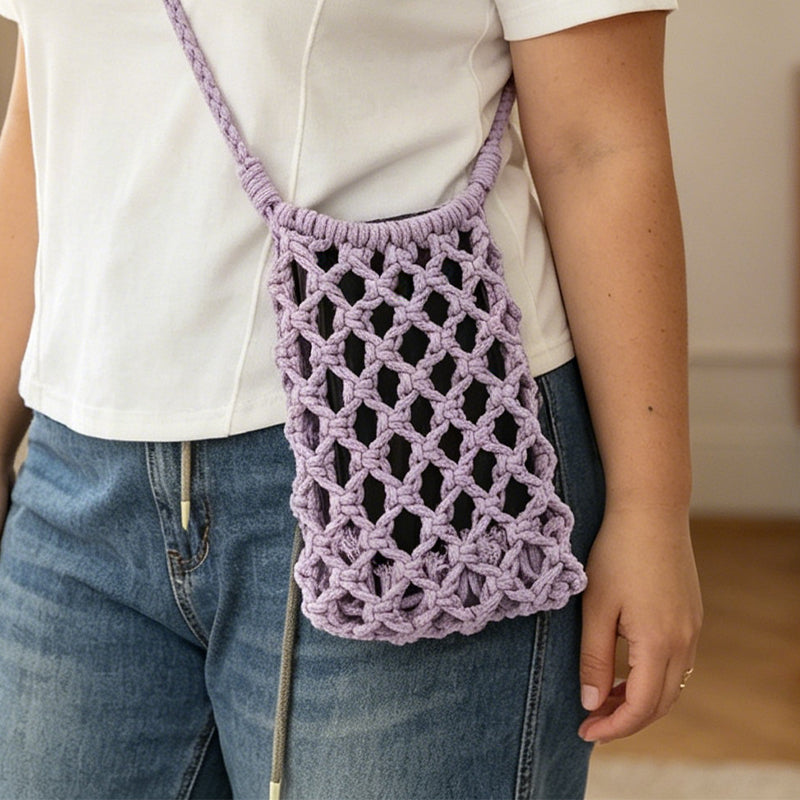 CouldNook Woven Crossbody Mobile Phone Bag - Artistic Hollow-Out Shoulder Bag