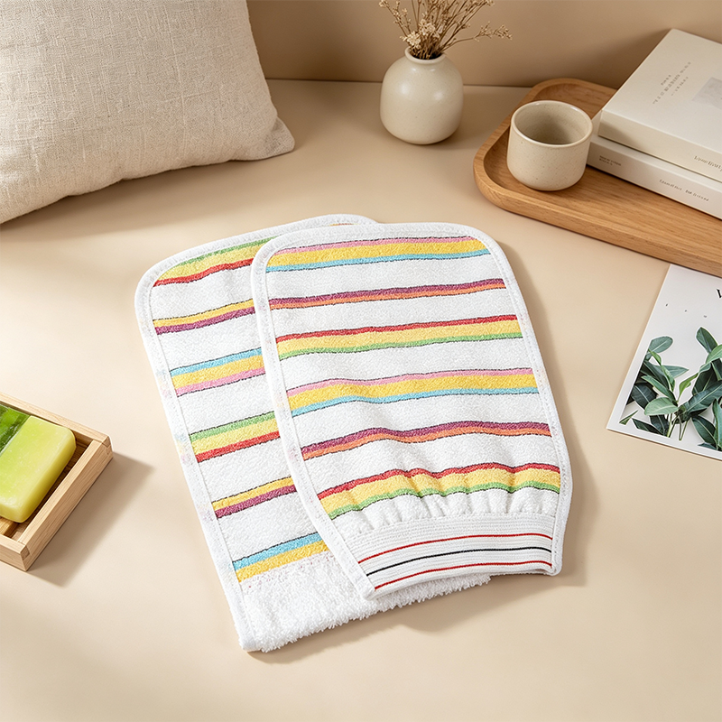 CloudNook Striped Exfoliating Bath Glove‑Bath Scrub Mitt