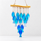 CouldNook Glass Fish Wind Chime - Blue Cascade And Horizontal Metal Support