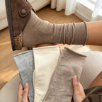 CouldNook Rolled Cuff Slouch Socks - Plain Knit And Neutral Color Range