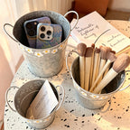 CouldNook Floral Iron Storage Bucket - Aesthetic Desktop Metal Organizer