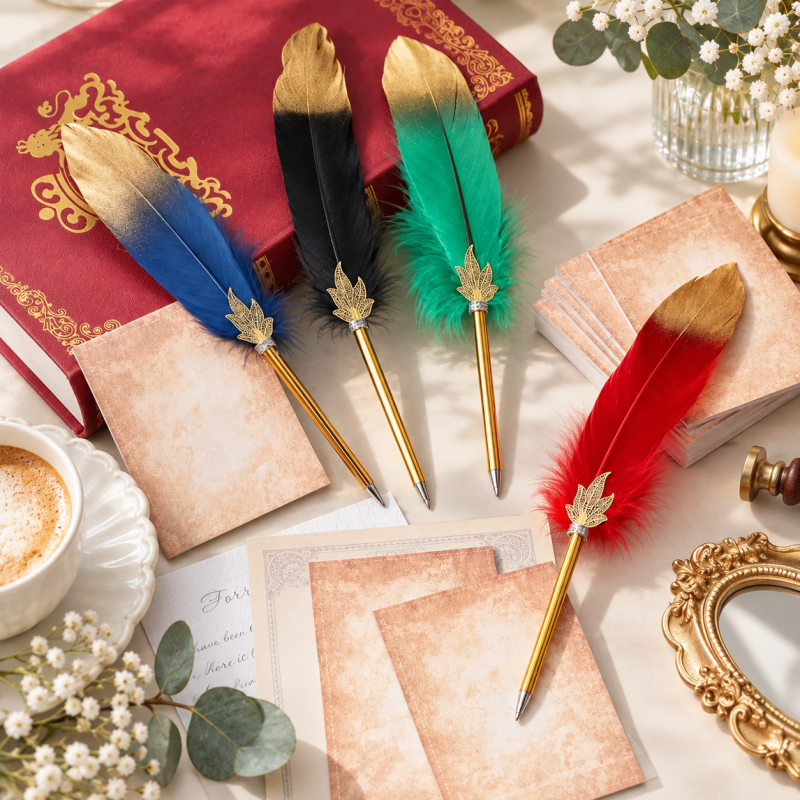 CouldNook Feather Ballpoint Pen - Gold-Tipped Plume and Maple Leaf Accent
