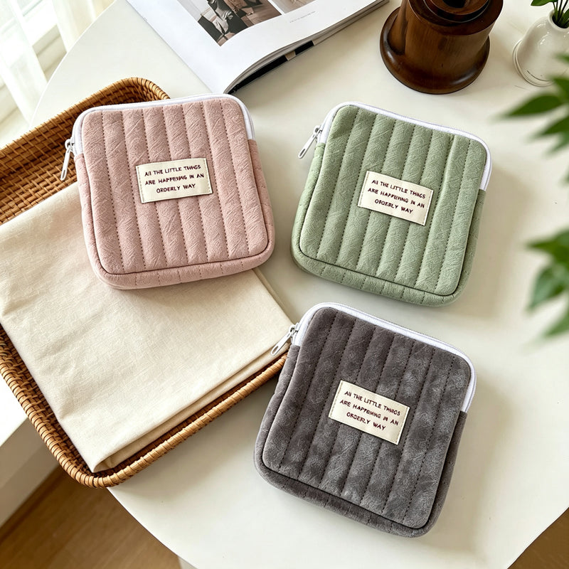 CouldNook Quilted Cotton Mini Storage Pouch‑Zipper Cosmetic Makeup Bag