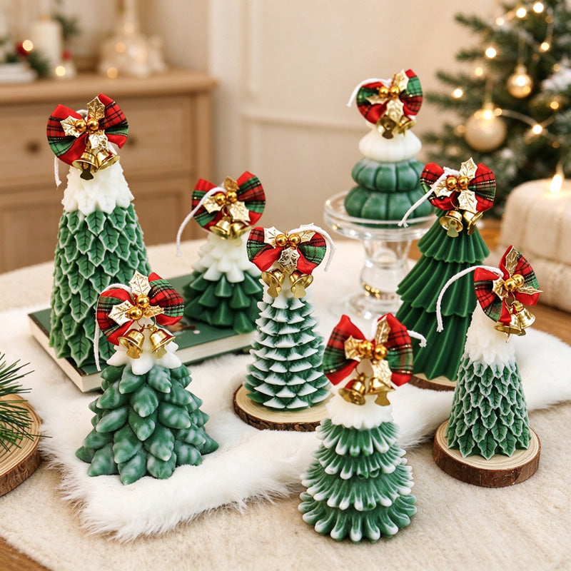 Christmas Fir Scented Tree Candles with Snowy Details