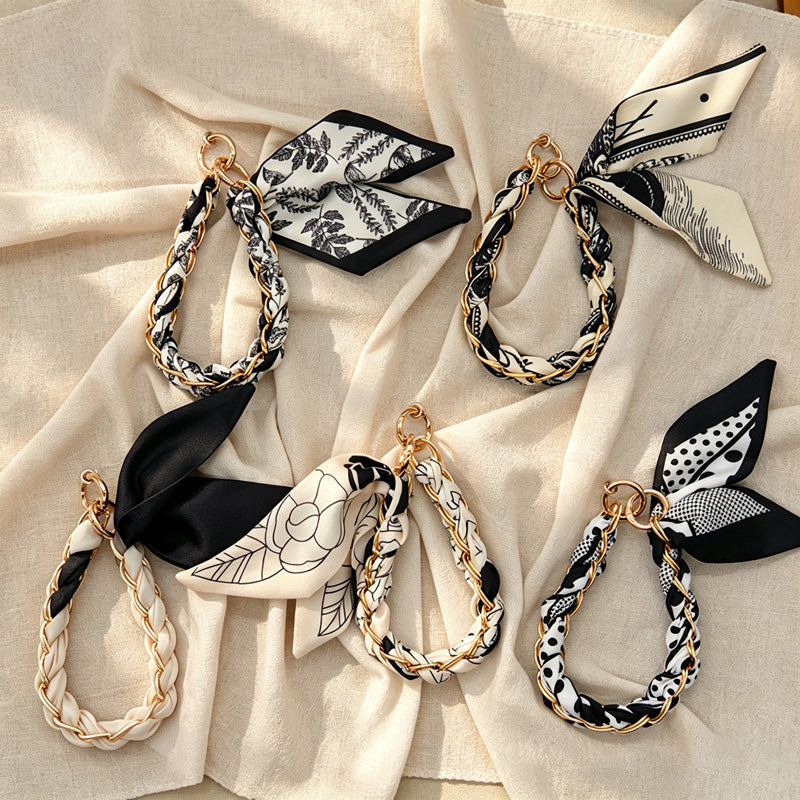 CouldNook Monochrome Scarf Phone Wrist Strap - Neutral Bow Loop