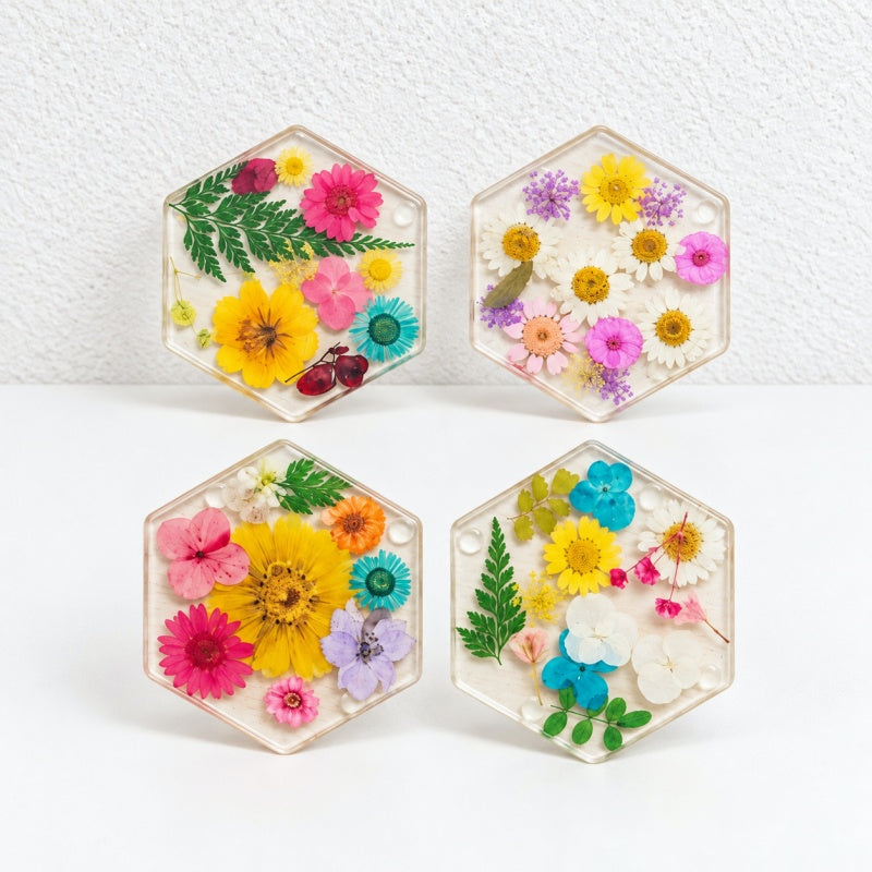 CouldNook Pressed Flower Coaster - Hexagonal Shape and Botanical Details