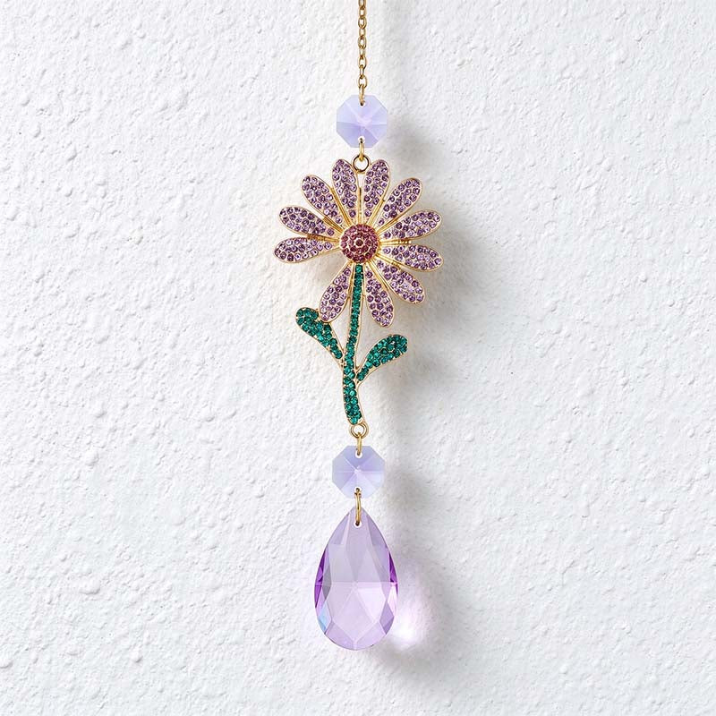 CouldNook Flower Teardrop Suncatcher - Jeweled Bloom And Linked Faceted Drop