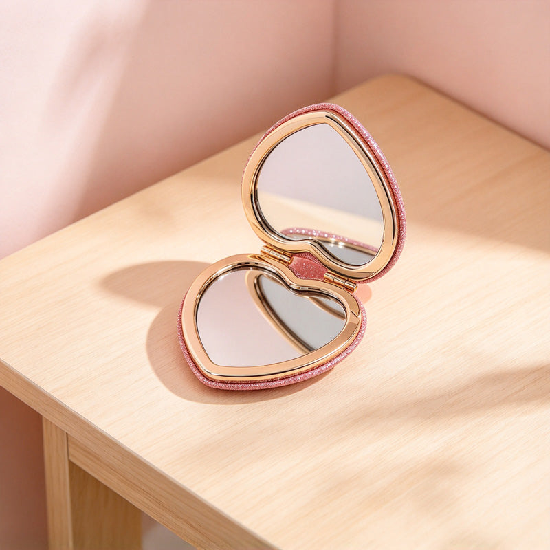 CouldNook Glitter Folding Compact Mirror - Hinged Case And Shaped Outline